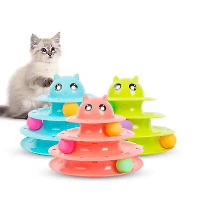 3 Tier Cat Ball Toy With 3 Colour Balls Interactive Toy For Indoor Cat Kitten • £6.99