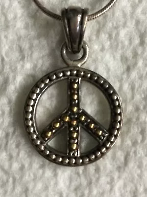 Vintage Initialed 18 Kt & 925 Small Peace Sign Pendant On Sterling Chain • $29.99