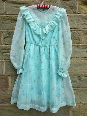 Pretty 60's/1970's Vintage Ruffle Dress Size M 12 Prairie/Bridesmaid/Hippy • £29.95