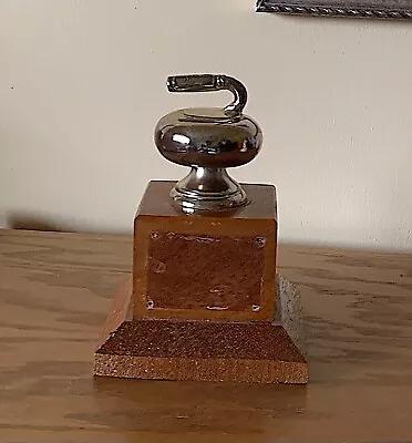 Vintage Curling Trophy Brass Curling Stone On Wooden Stand Circa 1950's • $33.12