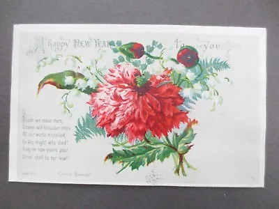 Antique NEW YEAR Card Poppy & Lily Of The Valley Havergal Victorian Chromo Litho • £3.99