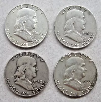 Lot Of (4) Franklin Half Dollars - 1949D 49S 52S 53 - Circulated • $64