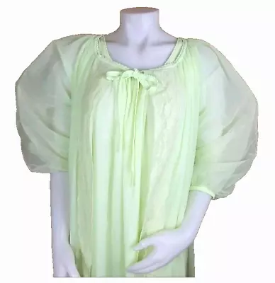 Vintage Sheer Nylon Lace Peignoir Set Chartreuse Sz Large 4 Layer Nightgown Robe • £86.84