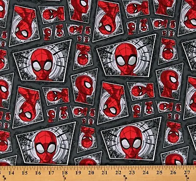 Cotton Spiderman Comic Swirl Spider-Man Gray Fabric Print By The Yard D361.34 • $9.95