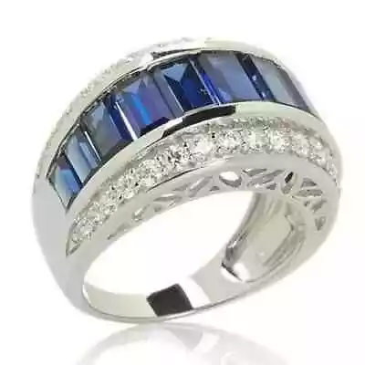 2CT Baguette Blue Sapphire Lab-Created Men's Band Ring 14K White Gold Plated • $146.99