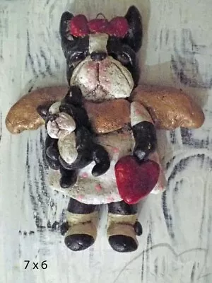 Vintage Style Folk Art Boston Terrier Dog Angel Puppy Ornament • $48