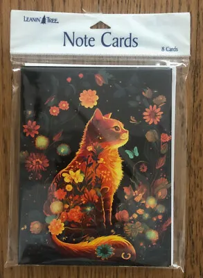 8 Leanin Tree Note Cards ORANGE TABBY CAT FLOWERS BUTTERFLIES Whimsical • $8.99