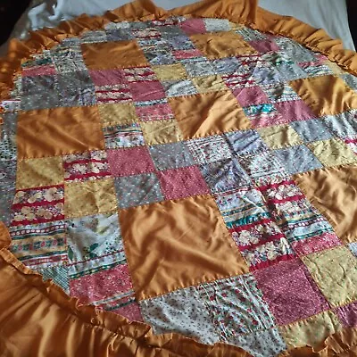 Vintage Patchwork Quilt Table Cloth Ruffled Cottage Core Country Decor Handmade • $29.99