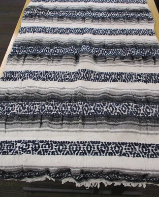 £17.50 • Buy Mexican Blanket, Throw, Rug, Black Grey White, Woven Stripe, Snuggle Blanket