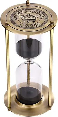 Hourglass 60 Minute Sand Timer Vintage Brass Black Sand Clock Stand Large M... • $41.22