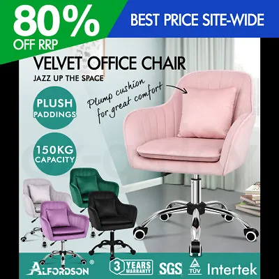 ALFORDSON Velvet Office Chair Fabric Armchair Computer Swivel Study Adult Kids • $129.95