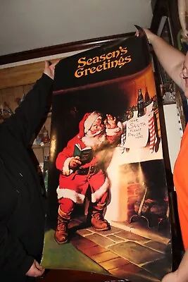 Vintage Season's Greetings Coca Cola Santa Claus Store Display Poster 27  X 49  • $30