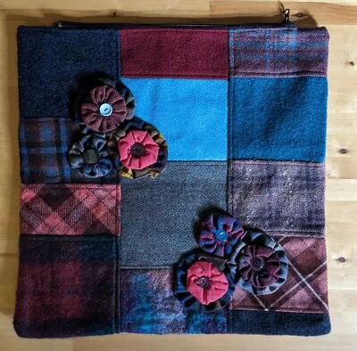 Handmade Vintage Tweed Wool Patchwork Cushion Cover 18  Pinks & Purples • £25