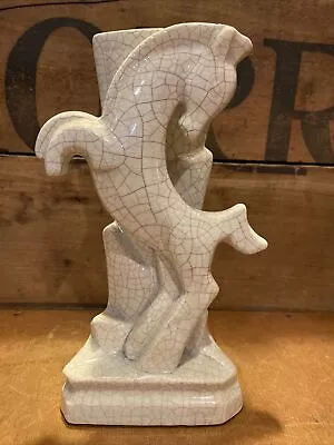 Vintage Art Deco German Pottery Crackle Glaze Stylized Horse Vase Marked Germany • $49.95