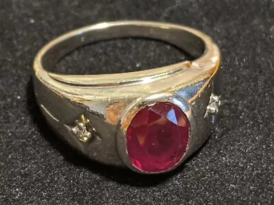 VTG Mens Ring 14k Yellow Gold HEFTY 11g Synthetic Ruby  10 1/4 BEAUTY • $449.85