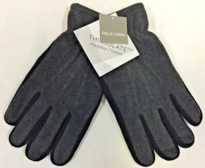 Falls Creek Thinsulate Fleece Leather Palm Men's Gloves Charcoal/Black LARGE • $19.95