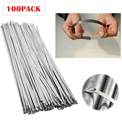 100pcs Stainless Steel Metal Cable Wire Zip Tie Exhaust Wrap Self-Locking 12  • £7.98