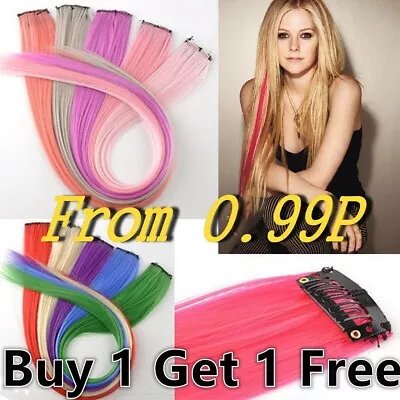 Rainbow Clip In Highlight Streaks Festival Long Like Human Hair Extensions UK  • £2.49