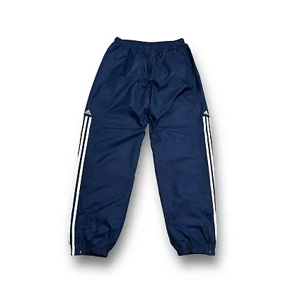 Vintage Adidas Men's Striped Mesh Lined Windbreaker Pants Blue Size M 28 X 32 • $27.46