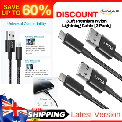 $42.88 • Buy Anker 3.3ft Premium Nylon Lightning Cable [2-Pack], Apple MFi Certified (Black)