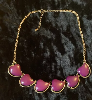 Gold Tone Metal And Purple Heart Chain Necklace Fashion Jewellery Miss Selfridge • £6.99