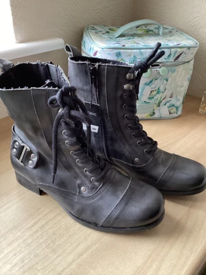 £14.99 • Buy Bnwt Next Distressed Look Military / Goth  Style  Grey/black Leather Boots Uk 6