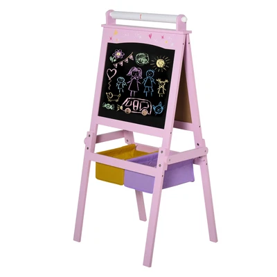 £36.99 • Buy HOMCOM Kids Wooden Art Easel With Paper Roll Double-Sided Chalkboard, Whiteboard