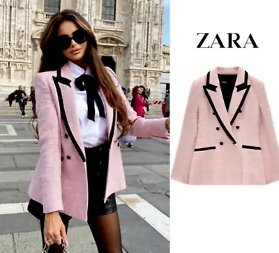 $119.99 • Buy Zara New Woman Structured Blazer With Contrasting Piping Pink 2008/679 Xs M