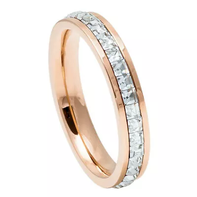 2mm Woman Titanium Rose Gold Shiny Eternity Princess Cut CZ  Wedding Band Ring • $32.66