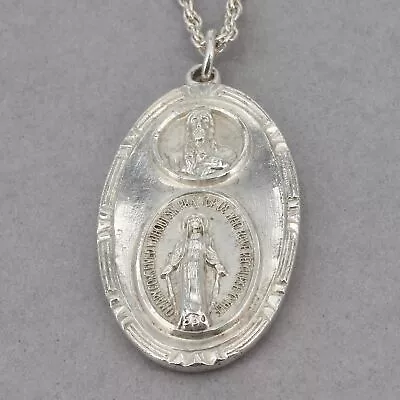 Vintage Ann Gale Sterling Silver Sacred Heart Miraculous Scapular Medal Necklace • $29.99