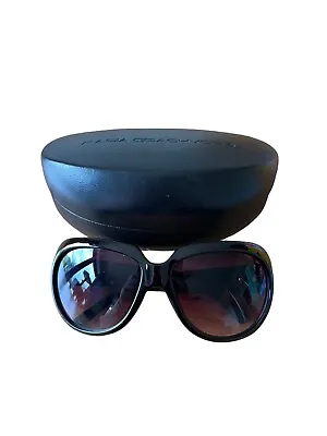 Maria Grachvogel Sunglasses Black Large Y2K Leather Case Round Designer • £23.99