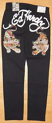 Ed Hardy Slim Fit Black Jeans Mens 36 X 32 TIGER PRINT NEW AUTHENTIC • $39.99