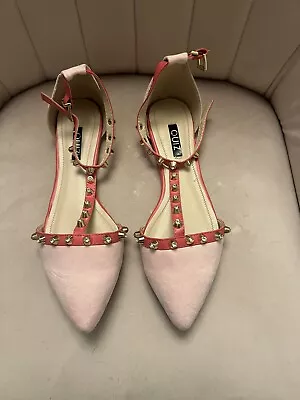 Pink Flat Quiz Shoes With Stud Details Size 4 U.K. • £12
