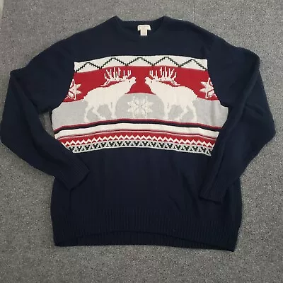 Dockers Sweater Mens XL Moose Snow Flake Pattern Blue • $16.99