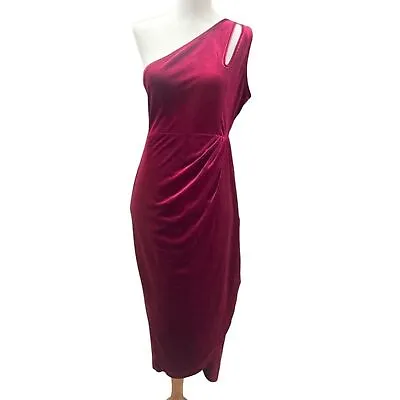 Cyclamenshop Women's Dress Sz S Velvet One Shoulder Fitted Midi Wine Burgundy • $18.87