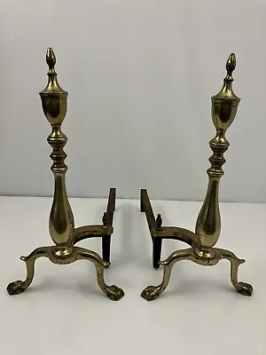 Vintage Brass Puritan Federal Style Andirons Fire Dogs Claw Feet • $44.99