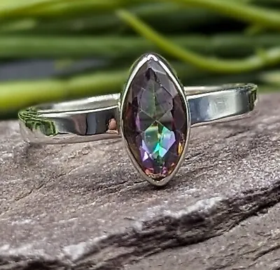 NEW 925 Genuine Sterling Silver Marquise Cut Mystic Topaz Natural Gemstone Ring • £13.95