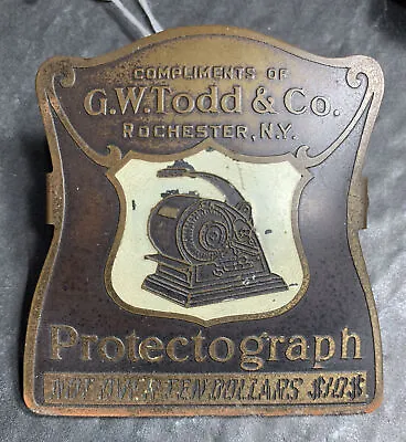 Todd Protectograph Brass Advertising Clip Rochester New York Vintage Office Eq • $59.50