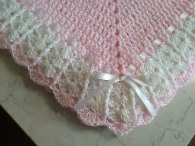 $38.99 • Buy NEW Handmade Crochet Baby Blanket Afghan (Pink And White)