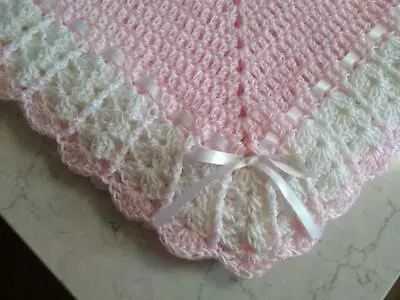 NEW Handmade Crochet Baby Blanket Afghan (Pink And White) • $36.99