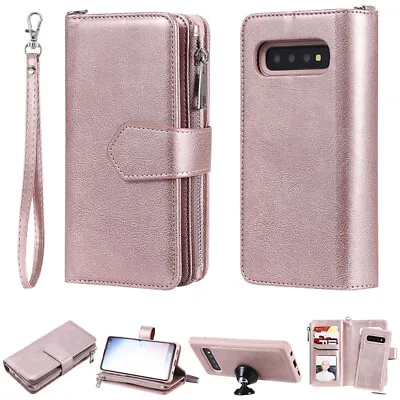 For Samsung S8 S21+ Note 20 Removable Magnetic Leather Wallet Zipper Case Cover • $21.88