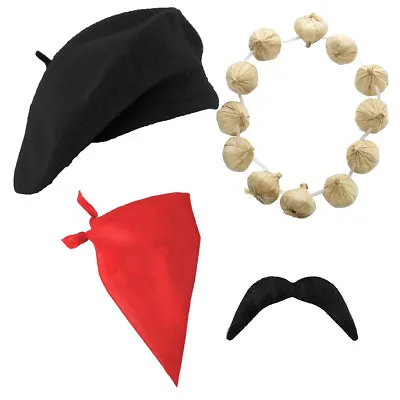 Adults French Fancy Dress Costume Beret Garlic Bandana France Artist Mime • £14.99