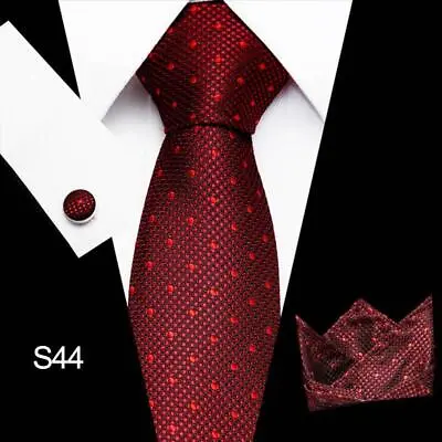 Mens 100% Silk Tie Red Blue Black Wedding Necktie Paisley Solid Ties Hanky Set🔥 • £8.89
