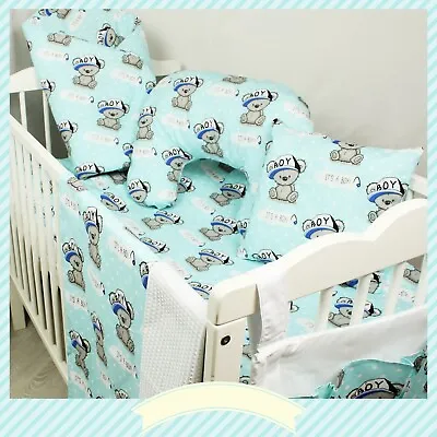 2 -10 Pc Bedding Set Nursery Baby Cotton For Cot Bed Teddy Bear Aqua Blue Boy • £9.99