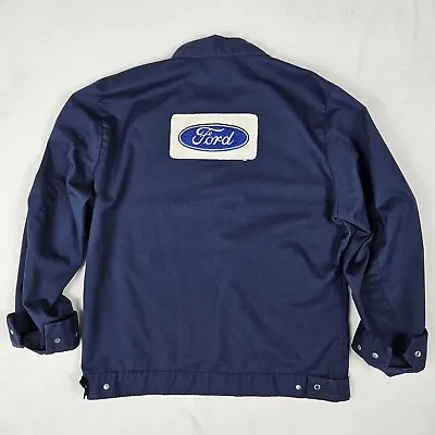 Vtg 80's Ford Employee Mechanic's Jacket Size M Blue Patch Full Zip Workwear • $30