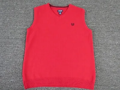 Chaps Sweater Vest Boys Large Red Sleeveless V Neck Solid Pullover Knit Cotton • $11.95