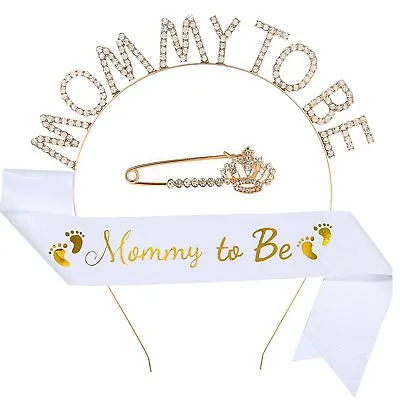 Baby Shower Sash Tiara Brooch Set Mommy To Be Sash Rhinestone Crown Headband ... • $18.70