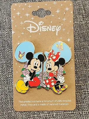 Disney Couples Mickey And Minnie Mouse Floral Butterfly Enamel Pin Set - NEW • $19.99