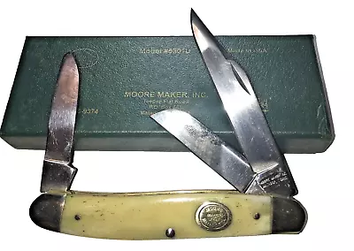 Moore Maker Knife #5301U Stockman 3-7/8  White Bone Scales NEW Knife 2015 • $49.50