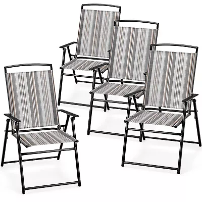 4pcs Folding Patio Sling Chairs Dining Armrest Backrest Outdoor Portable • $115.99